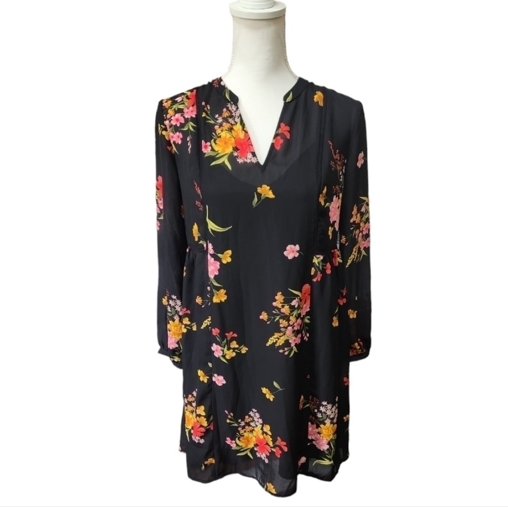 Old Navy NWT Black Floral Sheer Dress with slip, X-small